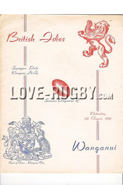 1959 Wanganui v British Isles  Rugby Programme
